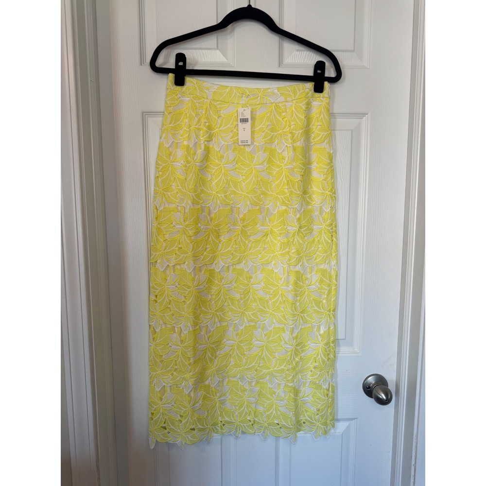 Sunday in Brooklyn Anthropologie Yellow White Floral Lace Midi Skirt NWT Size S